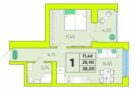 1к,S-38 кв.м, 5/16