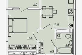 1 комн. кв. 35,3 м², 3/9 эт.